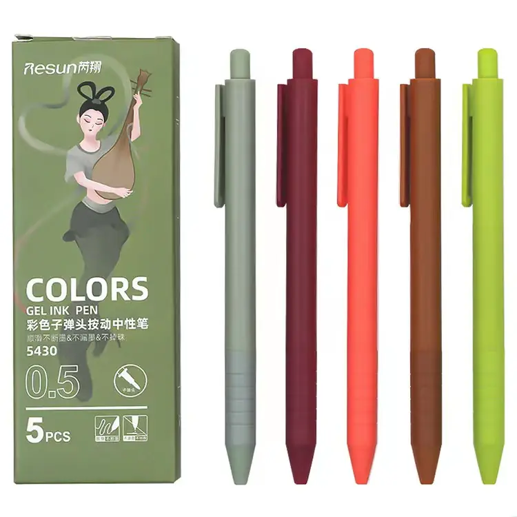 Stylo Gel rétractable de 0.5mm, 5 pièces/boîte style rétro, de couleur foncée, stylos à pointe Fine pour le journal