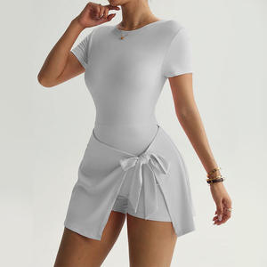 Новые женские комбинезоны для йоги с вышивкой, короткие рукава, для фитнеса, тренировок, спортивная одежда, корректирующее белье, юбка для тенниса - Product Image 4