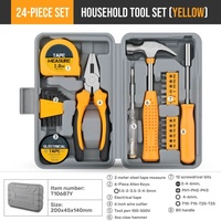 Kit de herramientas manuales básicas de reparación doméstica compactas pequeñas amarillas de 24 piezas
