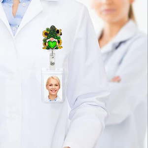 Cute Acrylic Dwarf Green Lucky Clover Nurse ID Card Holder with Retractable Alligator <b>Clip</b> Scroll - Product Image 2