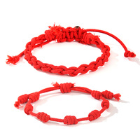 Ensemble de 2 bracelets de couple en cordon rouge porte-bonheur à 7 nœuds, faits à la main, péruviens, réglables