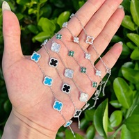 Bracelet porte-bonheur trèfle à quatre feuilles en argent S925 de haute qualité, plaqué or blanc, anti-ternissement, avec CZ, bracelets, colliers, boucles d'oreilles pour femmes