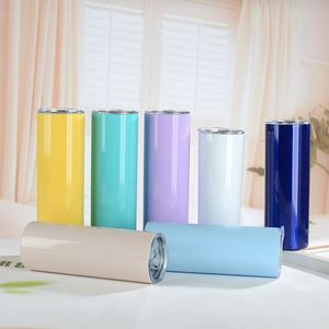 Gobelet isotherme droit en acier inoxydable blanc de 20 oz, avec revêtement par sublimation, pour transfert thermique, avec manchon pour paille, idéal comme cadeau - Product Image 1