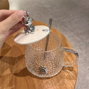 Hot Selling Arrival <b>Bear</b> Lid Mug Hand Gift Glass Water <b>Bottle</b> Coffee Cup Mug Coffee Household Tea Juice Cup Mugs With Spoon - Product Image 5