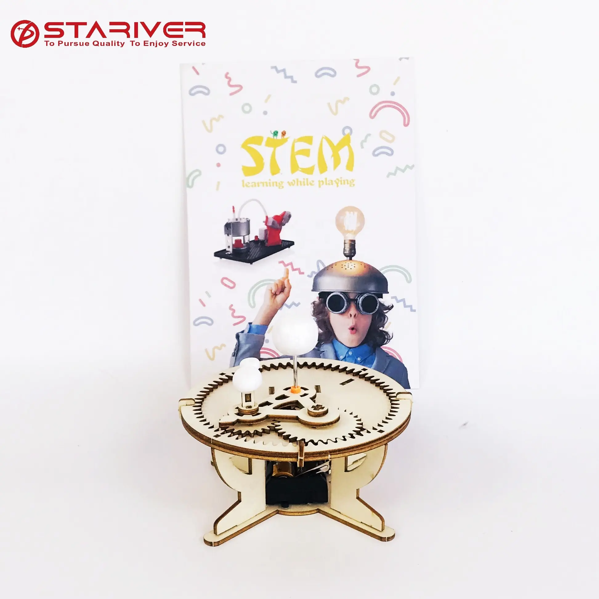 3d wooden mechanical gear puzzle science wood Solar System children's Science Experiment kits diy kids toy stems toys