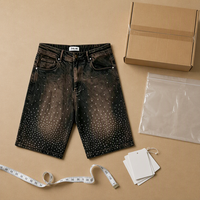 ZHILIAN Pantalones Cortos Vaqueros con Pedrería para Hombre, Estilo Urbano, Lavado Ácido, Desgastados, Cinco Bolsillos, Venta al por Mayor, OEM, ODM, Marca Privada