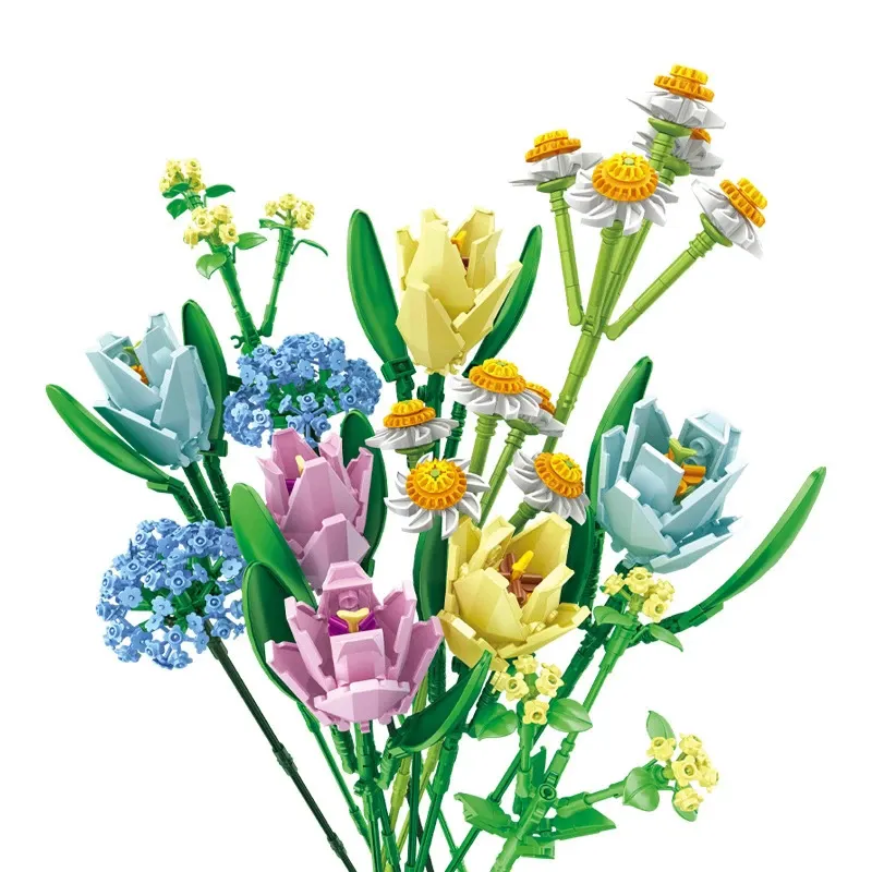 655008 Ideas Expert Romantic Tulip Flower Bouquet Building Blocks DIY Home Decor Flower Model Bricks Assembly Toys for Girls
