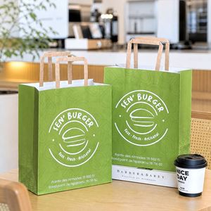 Bolsa de Papel Kraft Biodegradable Personalizada para Hamburguesas, Bolsa de Transporte para Comida para Llevar, Servicio de Alimentos, con Asa - Product Image 3