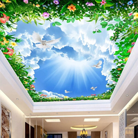 Papel Tapiz Fotográfico 3D Personalizado, Mural de Techo con Diseño de Cielo Azul y Nubes Blancas para Sala de Estar, Dormitorio, Decoración de Pared