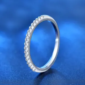 0.015CTW HI 1.5mm Width Moissanite Lab Created Diamond Half Eternity Wedding Band Sterling Silver for Women