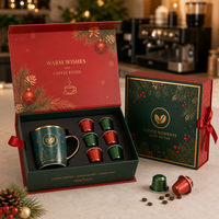 Panier-cadeau de Noël imperméable pour café, boîte magnétique, dosettes, tasse, surface dorée, plateau d'insertion haut de gamme, écologique et recyclable