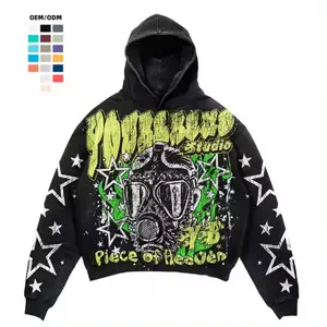 Personalizado 100% algodón recortado rasgado Raw Hem Dtg sudaderas con capucha de lujo de calidad francés Terry Crop DTG lavado ácido