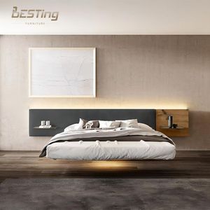 <span class=keywords><strong>Lit</strong></span> double moderne avec tête de <span class=keywords><strong>lit</strong></span> <span class=keywords><strong>en</strong></span> tissu plissé horizontal délicat avec veilleuse LED grands lits <span class=keywords><strong>en</strong></span> lévitation - Product Image 1