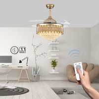 Ventilateur de plafond LED 42-52 pouces avec corps en cristal, télécommande, lampe lustre de luxe dorée DC pour maison et chambre 110V 220V
