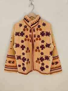 Handmade Reversible Breathable Eco-Friendly <b>Velvet</b> Bomber <b>Jacket</b> Suzani Embroidery Short Sleeve Colorful Floral Pattern Winter - Product Image 2