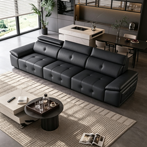 Sofá Seccional en Forma de L de Cuero Artificial Negro Moderno con Brazos Acolchados con Diseño Acolchado para Sala de Estar - Product Image 2