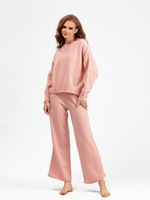 Ensemble 2 pièces décontracté pour femme avec logo personnalisé, broderie sur mesure, pull à col rond et épaules tombantes, pantalon taille haute à jambes larges