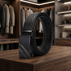 Ceinture automatique en cuir véritable pour homme, boucle rectangulaire en cuir de vachette noir uni, style formel, durable, moulage monobloc - Product Image 4