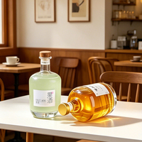Bouteille en verre ronde écologique de 500 ml pour vin de fruits, vodka, whisky, tequila et jus - Vide, transparente, rechargeable avec bouchon