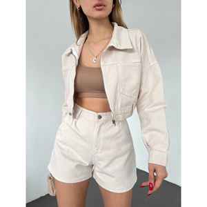 Chaqueta Vaquera Corta para Mujer, con Cierre y Bolsillos, Color Azul Claro, 100% Algodón, Chaqueta de Moda - Product Image 2