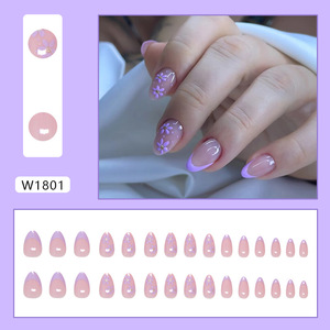 24 piezas Venta caliente al por mayor <span class=keywords><strong>uñas</strong></span> postizas 3D púrpura de alta calidad acrílico <span class=keywords><strong>uñas</strong></span> postizas <span class=keywords><strong>cortas</strong></span> almendra brillo prensa en las <span class=keywords><strong>uñas</strong></span> - Product Image 2