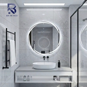 <span class=keywords><strong>Miroir</strong></span> de salle de bain LED intelligent rond à double croissant rétroéclairé avec affichage de l'heure, anti-buée, à intensité variable, pour projets hôteliers - Product Image 2