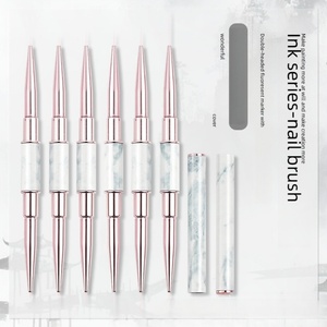 Pinceaux à ongles de haute qualité en promotion avec manche métallique double extrémité blanc et or rose, pour gel UV, liner, en nylon - Product Image 1