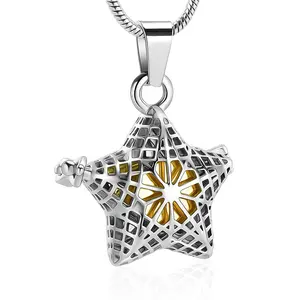 IJD20005 похоронная мини-клетка со звездами, круглый медальон для сувенира для домашних животных/человека, похоронная урна из нержавеющей стали, медальон со звездами - Product Image 1