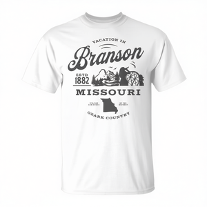 Vacaciones en Branson, Missouri, fundada en 1882, camiseta Ozark Country, unisex, manga corta, cuello redondo, promocional para adultos - Product Image 2