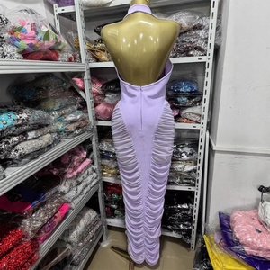 OUDINA Nuovi Stili <span class=keywords><strong>Abito</strong></span> da Sera <span class=keywords><strong>Lungo</strong></span> Elegante con <span class=keywords><strong>Scollo</strong></span> all'Americana, Arricciato e Plissettato, Vestito Aderente a Fascia - Product Image 6