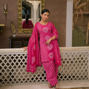 Ensemble Salwar Kameez pour femmes en coton avec imprimé numérique rose, design Farsi, manches 3/4, longueur courte, tenue de soirée, style pakistanais - Product Image 1