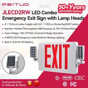 FEITUO UL CUL Letrero luminoso LED de salida de emergencia JLECD2RW, letras rojas, duración de 90 minutos, fábrica en Vietnam, OEM/ODM, adecuado para - Product Image 1