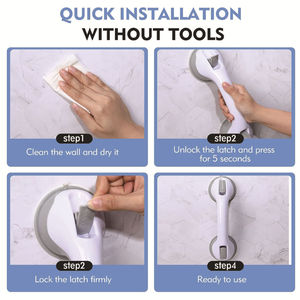 Poignée de sécurité pour douche, double verrouillage, pliable, disque à vide, antidérapant, en plastique, pour mur de salle de bain, baignoire, carrelage, verre - Product Image 3