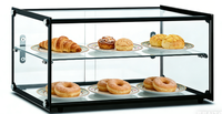 Vitrine de présentation de gâteaux pour la restauration commerciale, vitrine carrée à quatre côtés en verre sécurisé, vitrine de présentation alimentaire en verre, réfrigérateur à température ambiante