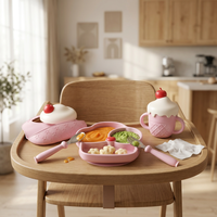 Ensemble de vaisselle pour enfants à prix réduit, assiette, gobelet, fourchette et cuillère en acier inoxydable, set de table en silicone pour bébé