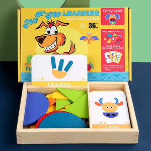 Puzzle en <span class=keywords><strong>bois</strong></span> pour enfants, thème géométrique créatif, carte graphique, puzzle de forme, création de mémoire, cognition - Product Image 6