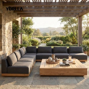 Ensemble <span class=keywords><strong>de</strong></span> canapé modulaire d'extérieur <span class=keywords><strong>en</strong></span> forme <span class=keywords><strong>de</strong></span> U <span class=keywords><strong>de</strong></span> luxe moderne, base <span class=keywords><strong>en</strong></span> teck, grand mobilier <span class=keywords><strong>de</strong></span> patio pour villa - Product Image 4