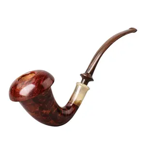 Grande radice di radica naturale piegata tubo di tabacco in legno finitura liscia con stelo Cumberland