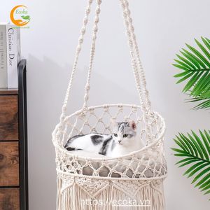 Cama para gatos de estilo bohemio, tejida a mano con cuerda de algodón y borlas, hamaca para mascotas de Vietnam, a precio económico. - Product Image 2