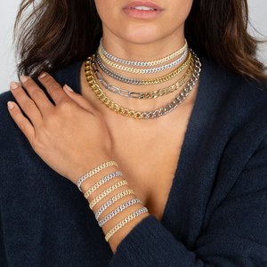 Pulsera de eslabones cubanos para mujer, joyería europea, 7mm, doble fila, Circonia cúbica, oro, plata, dos tonos, Miami, 2023 - Product Image 2