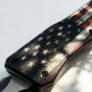 OK-1842 Edc Push Button Templar Knife American USA Flag Cuchillo de bolsillo con mango de aleación de zinc para acampar táctico Caza Supervivencia - Product Image 5