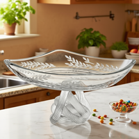 Assiette en verre cristal classique faite à la main, base en forme de nœud, style rectangulaire, pour fêtes, hôtels, restaurants, camping, événements, service de fruits secs