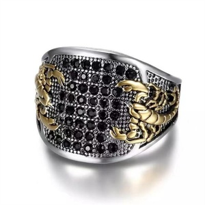 Two Tone Pave Setting Gold Plated Black <b>Crystal</b> Scorpion Animal Stainless Steel <b>Ring</b> - Product Image 3