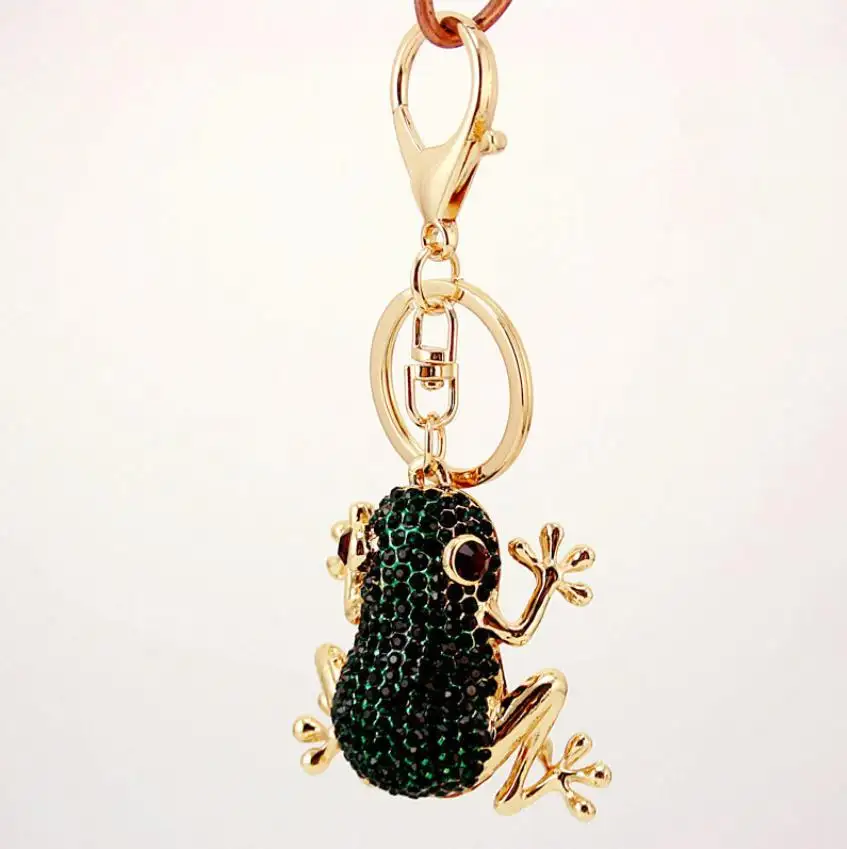 Leuke Diamond Kikker Sleutelhanger Golden Toad Ring Auto Hanger Tas Ornamenten Accessoire