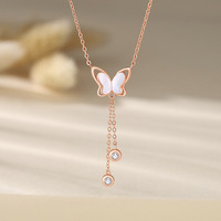 Collier Papillon en Argent 925 pour Femme, Style Été, avec Nacre et Pendentif Goutte, Idéal pour Fiançailles, Mariage, Cadeau pour Mère, Chaîne de Clavicule Tendance