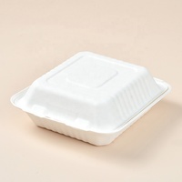 2023 Venta caliente 8 pulgadas Biodegradable de caña de azúcar, pulpa de bagazo para llevar con bisagras caja de comida rápida de la cubierta
