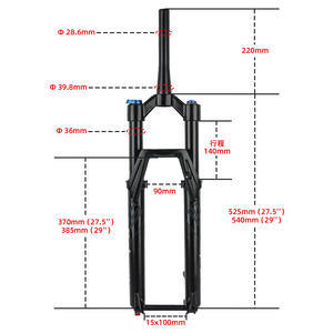 Fourche avant de vélo de montagne Bolany, 36 mm, 140 mm de débattement, amortissement pneumatique réglable, 27,5 ou 29 pouces - Product Image 2