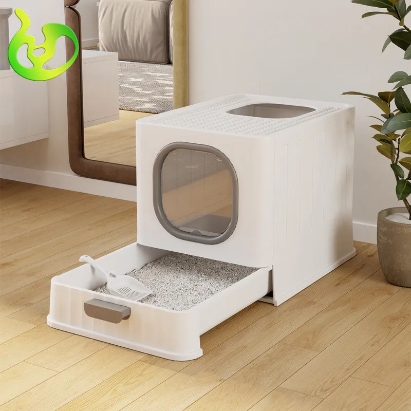 Grande boîte à litière en plastique entièrement fermée pour chat, pliable, Anti-odeur, anti-éclaboussures, toilette pour chat, fournitures de nettoyage pour chat, vente en gros