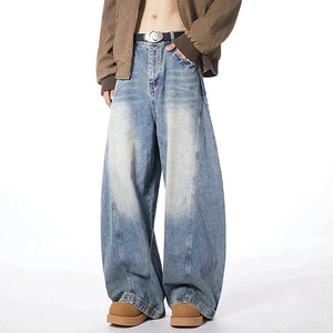 Jeans a <span class=keywords><strong>palloncino</strong></span> in cotone 100% personalizzati di alta qualità per uomo moda Streetwear con <span class=keywords><strong>pantaloni</strong></span> larghi e stile lavato per l'inverno - Product Image 4