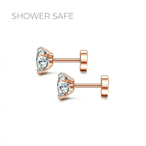 Pendientes de Acero Inoxidable con Circonita Cúbica, Hipoalergénicos, de Acero Quirúrgico, Diseño Plano para Perforaciones de Cartílago, para Mujer - Product Image 6